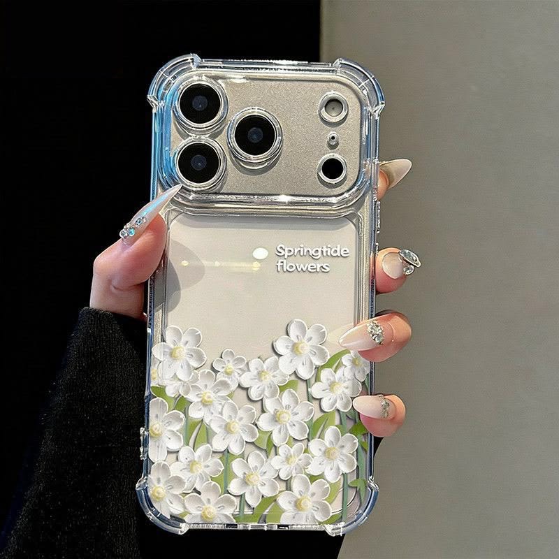 3D White Floral Clear Shockproof Case