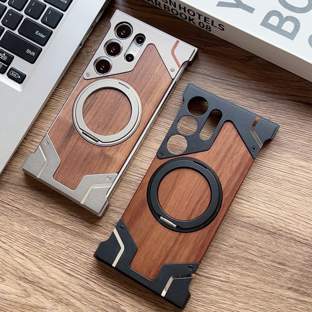 Armor Metallic Wood Grain Ring-Holder Case
