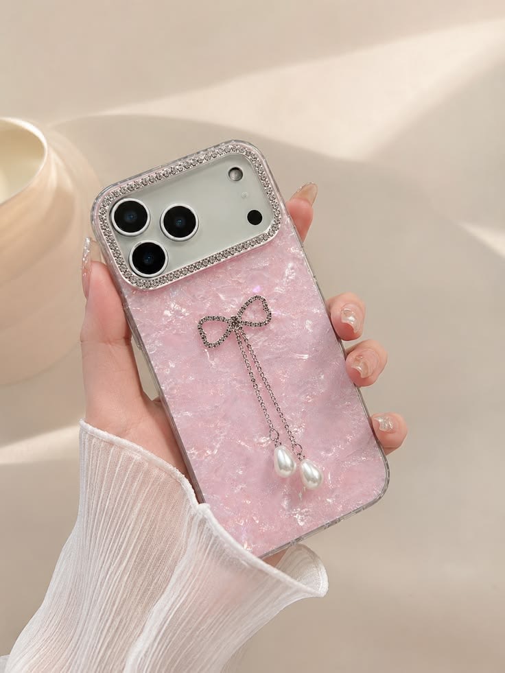 Pink Mother-of-Pearl Case with Hanging Pearl Ribbon