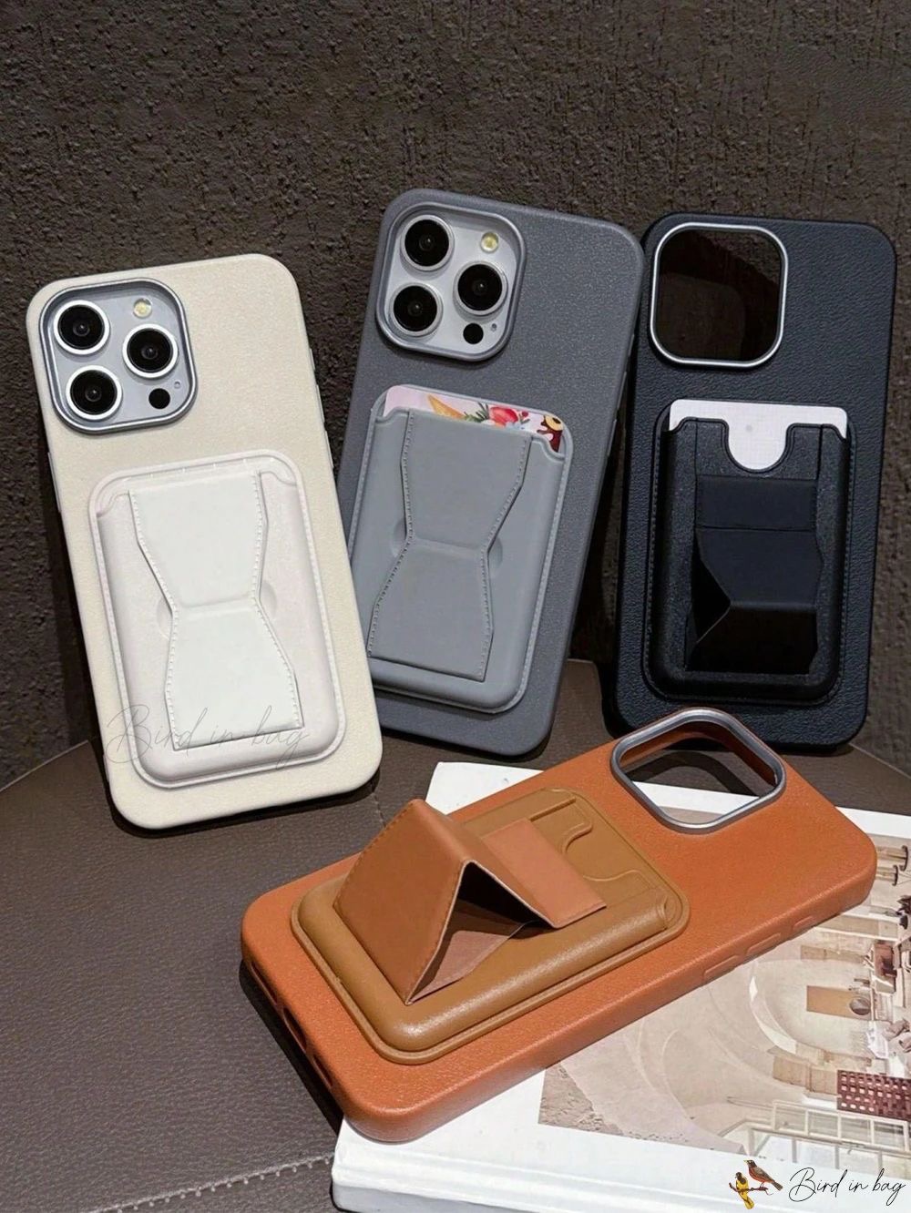 Textured Matte Case with Integrated Origami Foldable Kickstand Wallet
